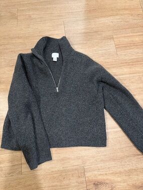 H&M Dark Charcoal Ribbed Half-Zip Turtleneck Sweater